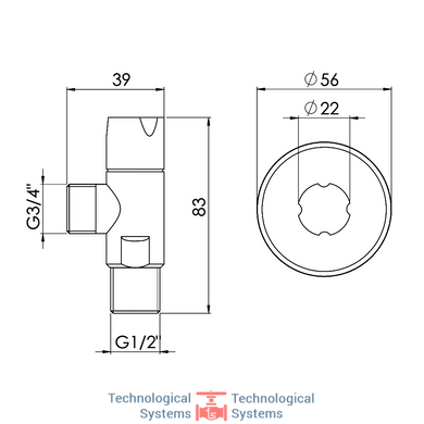 Кран угловой Standart 1/2"Н&times;3/4"Н, хром, керам. букса, ручка круглая, для приборов Thermo Alliance2