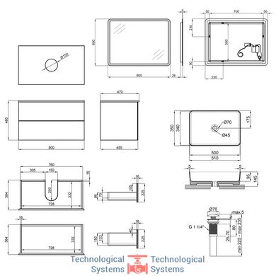Комплект меблів для ванної Qtap Tern тумба + раковина + дзеркало QT044VI430102