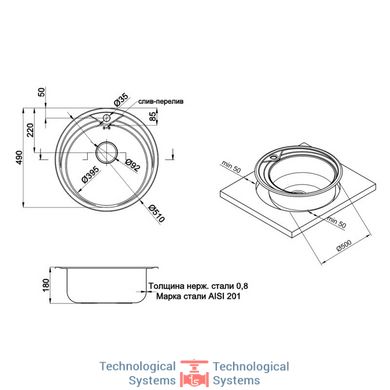 Кухонна мийка Qtap D510 Micro Decor 0,8 мм (QTD510MICDEC08)8