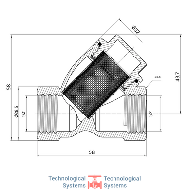Фильтр грубой очистки Forte 1/2"ВВ никелированный для воды косой TAF124W15 Thermo Alliance2