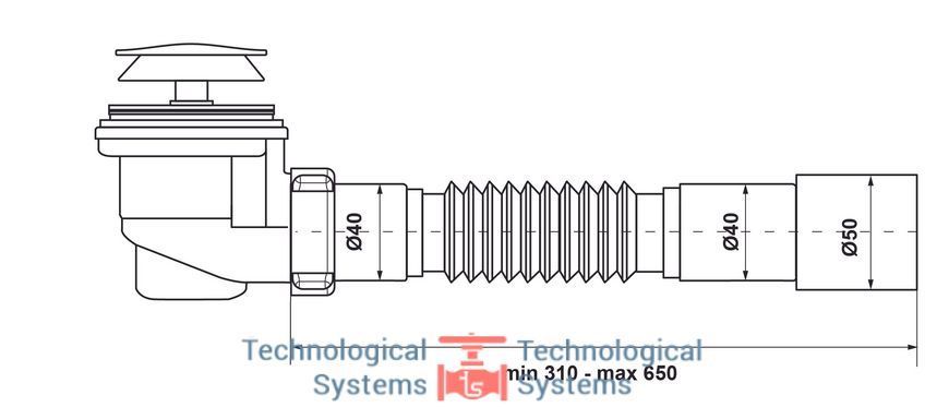 Сифон для душового піддону FADO 1 1/2" випуск Click-Clac на 65 гофра 40*40/502