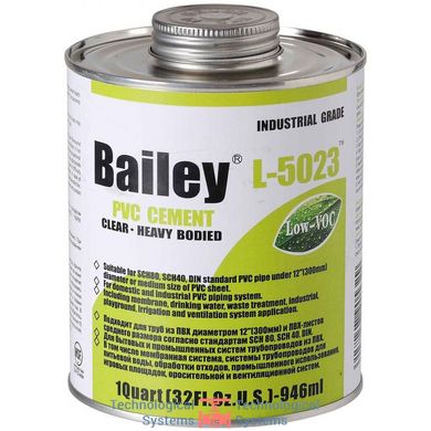 Клей для труб ПВХ Bailey L-5023 946 мл (для великих діаметрів труб)1
