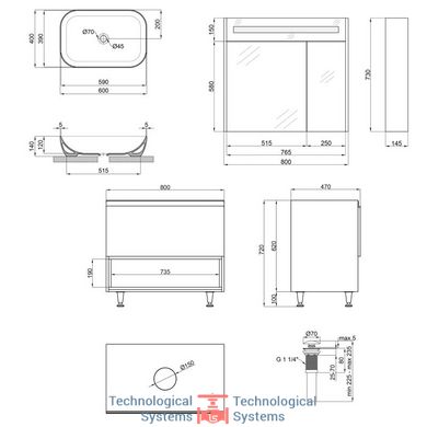 Комплект меблів для ванної Qtap Robin тумба + раковина + дзеркальна шафа QT044RO429832