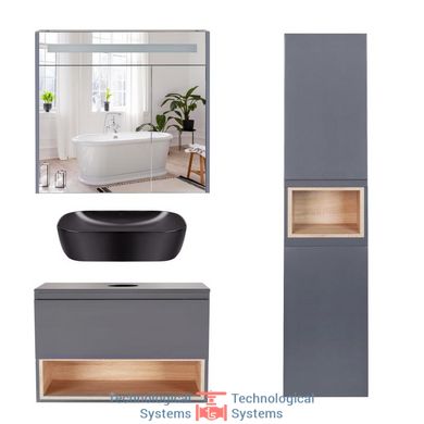 Комплект меблів для ванної Qtap Robin тумба + раковина + дзеркальна шафа + пенал QT044RO429861