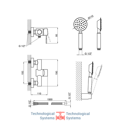 Смеситель для душа Aria 010, Nickel (k35) с душевым гарнитуром LDARI010NKS43361 Lidz2