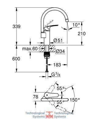 GROHE EUROSMART NEW Змішувач для кухні хром2