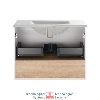 Комплект Qtap Robin 800х580х437 White/Whitish oak тумба підвісна + раковина урізна QT1372TPВ8001WWO13