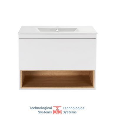 Комплект Qtap Robin 800х580х437 White/Whitish oak тумба підвісна + раковина урізна QT1372TPВ8001WWO10