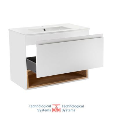 Комплект Qtap Robin 800х580х437 White/Whitish oak тумба підвісна + раковина урізна QT1372TPВ8001WWO9