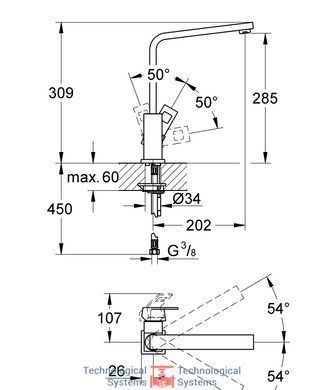 GROHE Eurocube Змішувач для мийки, одноважiльний2