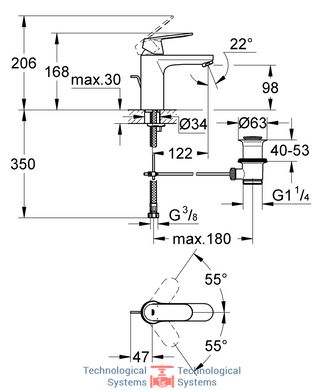 GROHE Eurosmart Cosmopolitan Змішувач для умивальника, одноважiльний2