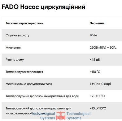 Насос циркуляційний FADO 25/4 130мм Qmax 48,0 л/хв 72Вт6