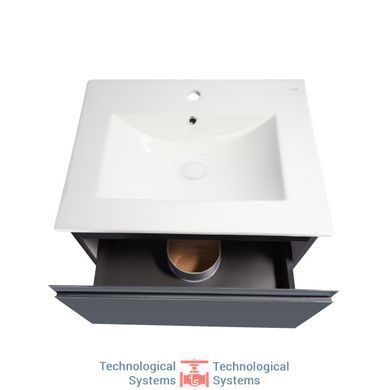 Комплект Qtap Robin 600х580х437 Graphite/Whitish oak тумба подвесная + раковина врезная QT1372TPВ6002GWO4