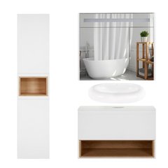 Комплект мебели для ванной Qtap Robin тумба + раковина + зеркальный шкаф + пенал QT044RO429801