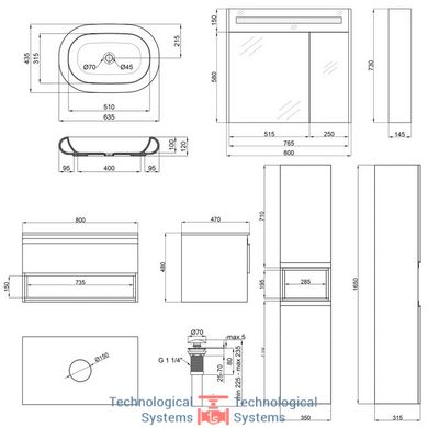 Комплект меблів для ванної Qtap Robin тумба + раковина + дзеркальна шафа + пенал QT044RO429802