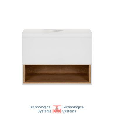 Тумба подвесная Qtap Robin 600х476х437 White/Whitish oak со столешницей QT1379TPН6001WWO3