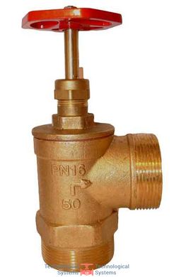 Клапан (вентиль 15Б 3р) латунный перекрывной пожарного крана угловой с удлиненным штоком LEXLINE Ду 50 2" Pn=16 В-Н1