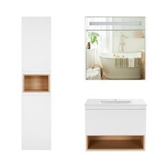 Комплект мебели для ванной Qtap Robin тумба с раковиной + зеркальный шкаф + пенал QT044RO429701