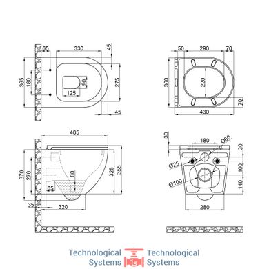 Унитаз подвесной Qtap Robin безободковый с сидением Slim Soft-close QT1333046ERMB15