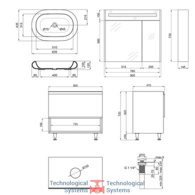 Комплект меблів для ванної Qtap Robin тумба + раковина + дзеркальна шафа QT044RO429772