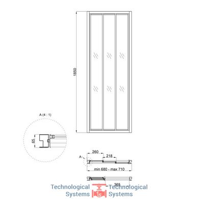 Душові двері в нішу Qtap Uniford CRM207.C4 68-71x185 см, скло Clear 4 мм, покриття CalcLess7
