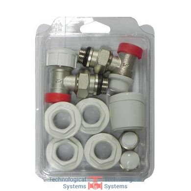 Комплект термостатичних кутових клапанів для мідної, багатошаровою і PEX труб. 1/2" Ду 15 сполучення 24-19 kit Saturn Sq TR (IVR 436)2